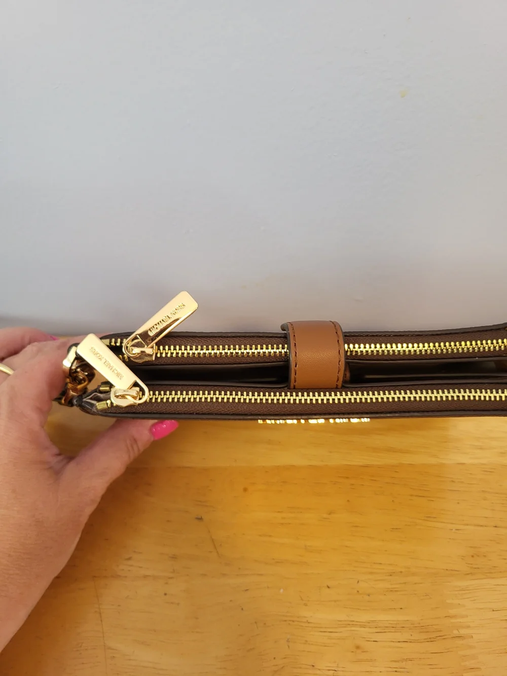 Michael Kors Brown Logo Zip Wristlet
